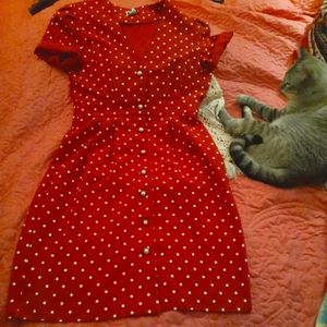 Vintage 80s Does 50s Red and White Polka Dot Dress